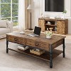 Vintage Farmhouse Coffee Table with Drawers, 2 Tier Coffee Table for Living Room, Rectangular MDF Storage Table with Shelf, Rustic Brown - 3 of 4
