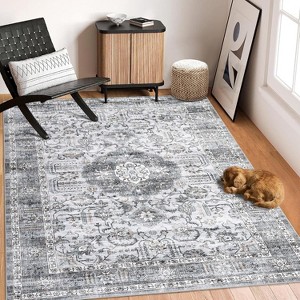 Washable Vintage Runner Rug, Soft Faux Wool Low Pile Carpet, Non-Slip Stain Resistant Hallway Kitchen Bedroom Living Room Laundry Rug - 1 of 4
