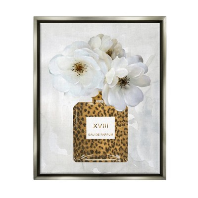 Stupell Industries Leopard Print Perfume Bottle Glam White Spring Florals