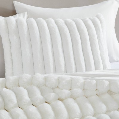 King White Faux Fur Reversible Comforter Set