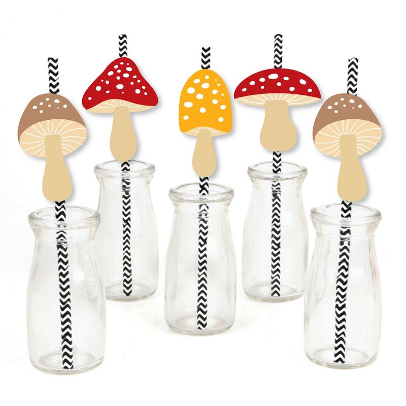 Big Dot of Happiness Wild Mushrooms - Paper Straw Decor - Red Toadstool Party Striped Decorative Straws - Set of 24, 1 of 7