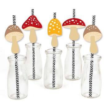 Big Dot of Happiness Wild Mushrooms - Paper Straw Decor - Red Toadstool Party Striped Decorative Straws - Set of 24