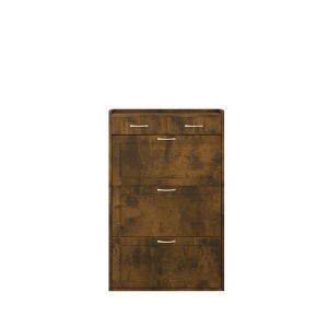 Vynxaria Black and Brown Shoe Organizer with Three-Layer Flip Design - 1 of 4