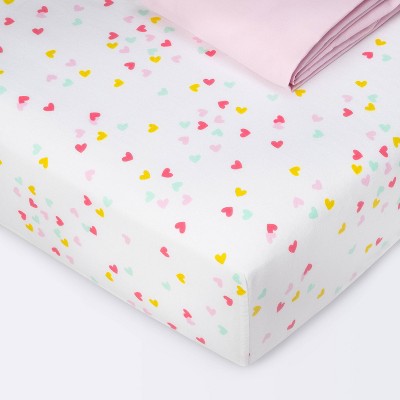 Crib Fitted Sheets Hearts and Pink Solid - Cloud Island™ Pink 2pk