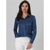 Hobemty Women's Elegant Satin Point Collar Long Sleeve Work Office Button Down Shirt - 2 of 4