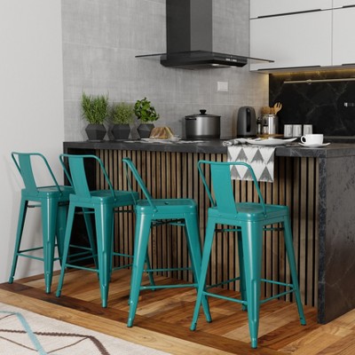33.50"Keeley 24 inch Metal Counter Height Stool (Set of 4) Teal Blue