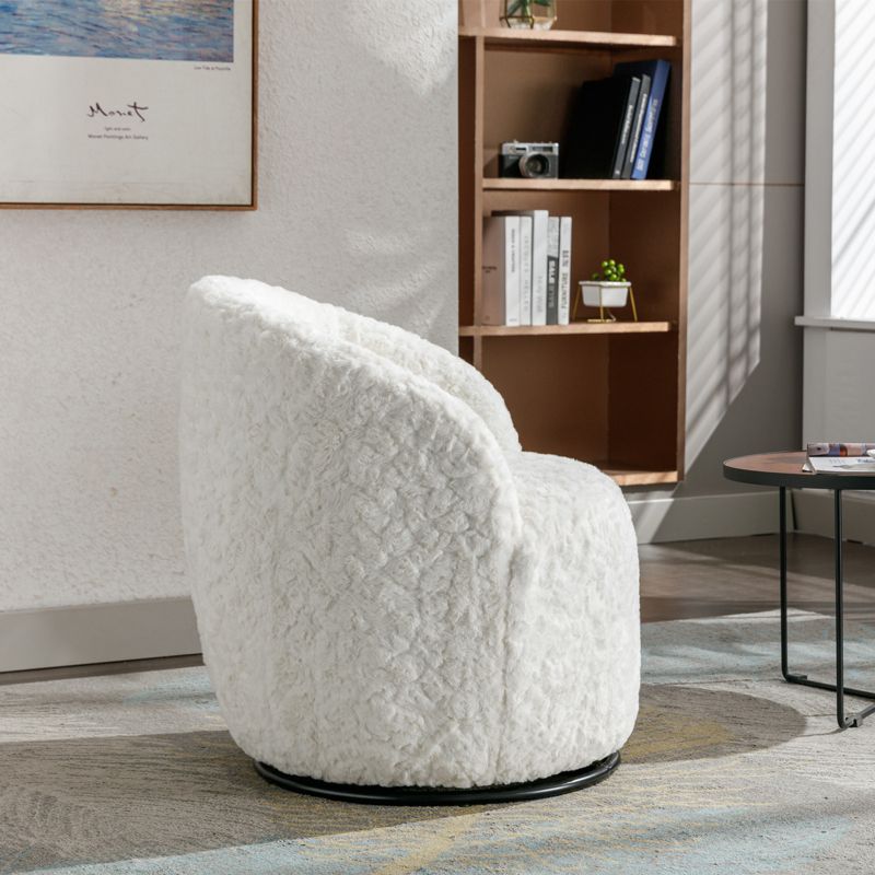 360° Swivel 25.60'' Wide Soft Touch Artificial Rabbit Hair Fabric Tiny Upholstered Reading Chair/Swivel Barrel Accent Chair-Maison Boucle, 3 of 9