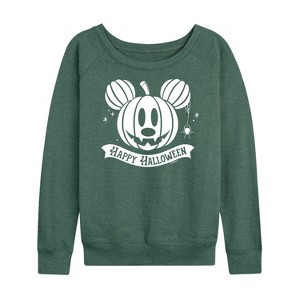 Women's - Disney - Mickey's Pumpkin Lightweight French Terry Wide Neck Long Sleeve Shirt - 1 of 4