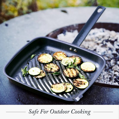 Merten & Storck Black Carbon Steel Square Grill Pan with Steel Handle