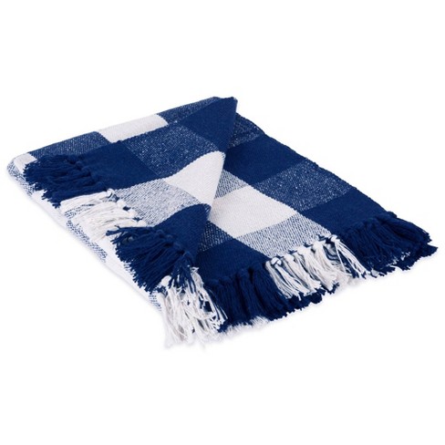 White and discount navy throw blanket