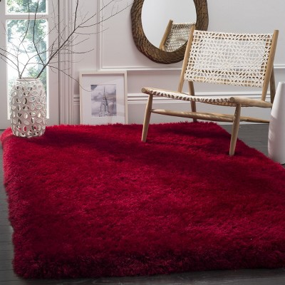 Luxurious Red 8' x 10' Hand-Tufted Shag Area Rug