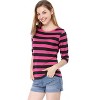 INSPIRE CHIC Women's Elbow Sleeves Boat Slim Fit Casual Stripe Animal Print Multi Floral Pattern T-Shirt - 3 of 4