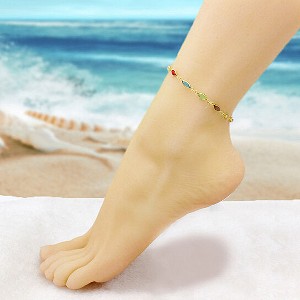 RMZ GOLD NYC 18K GOLD FILLED HIGH POLISH FINSH GOLD AND MULTI COLOR CRYSTAL OVAL ANKLET - 1 of 4