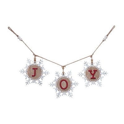 Transpac Metal/Wood Joy Snowflake Banner Home Decorations Christmas