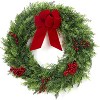 24 Inch Christmas Wreaths for Front Door, Large Outdoor Christmas Wreath with Berries Velvet Bow, Winter Artificial Cypress Wreath Xmas Wreath - 2 of 4