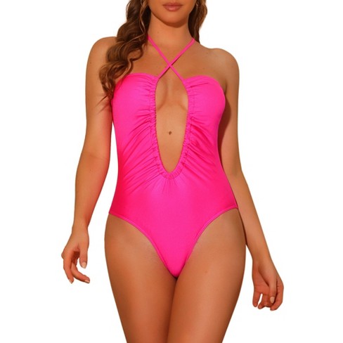 Elerevyo Women's Criss Cross Halter Cutout Drawstring Plunge Swimwear Bathing Suit Monokini One Piece - image 1 of 4