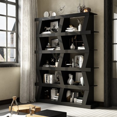 Famapy Open Bookcase Decorative shelf Unique shape Multi-functional storage Multi-storage Compartment Black