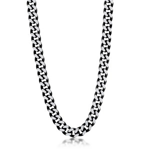 Metallo Stainless Steel 10.5mm Cuban Chain Necklace - Brushed & Black IP Plated - Black - 24 Inch - 1 of 3