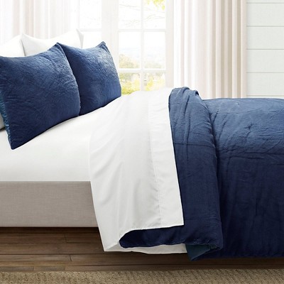 Lush Decor Lush Décor 7pc Queen Modern Ultra Soft Faux Fur Light Weight All Season Comforter Bedding Set Navy Blue — фото 2