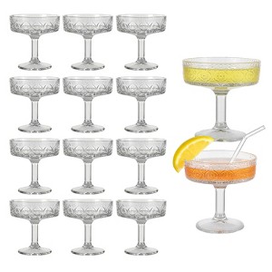 12Pcs Glass Embossed Flower Martini Glasses - 7oz Glassware, Sunflower Design, Bubble Packaging, Decorative Drinking Glasses, Elegant Party Barware - 1 of 4