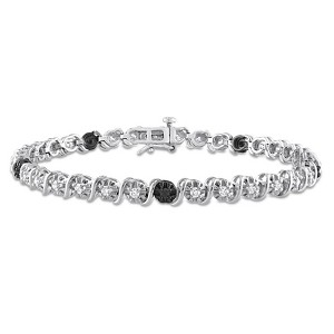 EVERLY JEWELRY | Sterling Silver 1 CT TW Black and White Diamond Bracelet Black Rhodium Plated, 7.25-inch - 1 of 4