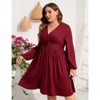 YesFashion Women's Plus Size Dress Long Sleeve V Neck Front Knotted Elastic Elegant Dress Knee Length Midi Dress - 4 of 4