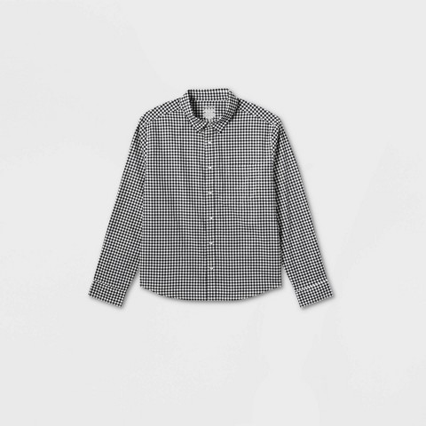 Мужские рубашки Goodfellow & Co Men's Long Sleeve Adaptive Button-Down Shirt - Goodfellow & Co™ Navy Blue/Checked M: Poplin