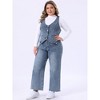 Women's Plus Size Two Piece Outfits Button-Up Jean Denim Vests and Wide Leg Stretch Denim Jeans Set - Agnes Orinda - 4 of 4