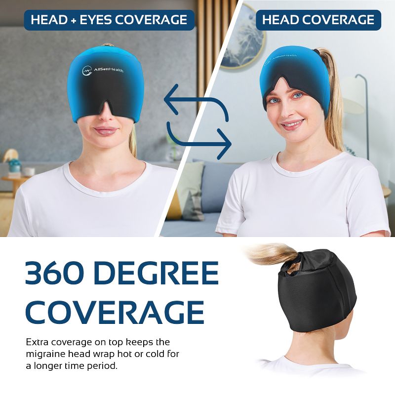 AllSett Health® Cold Gel Ice Head Wrap Hat for Headache and Migraine Relief with Hole, 3 of 9