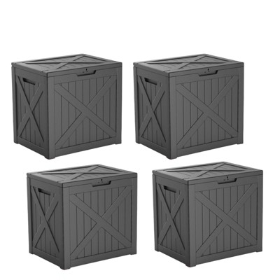 VisioGear Deck Boxes, 4-Piece 32 Gal Outdoor Storage Deck Box, Small Patio Storage Bin for Garden Tools, Black, 22.09"*17.09"*20.87"