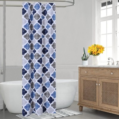 Modern Geometric Shower Curtain, Poly-Cotton Blean with Quatrefoil Design for Bathroom