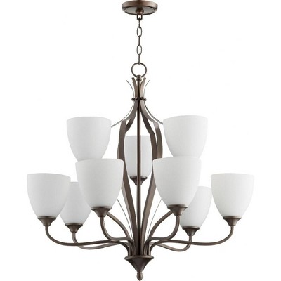 Quorum Lighting Jardin 9-Light Chandelier, 30 Width, 28 Height, Oiled Bronze Finish, Clear/Seeded Shade