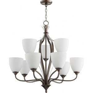 Quorum Lighting Jardin 9-Light Chandelier, 30 Width, 28 Height, Oiled Bronze Finish, Clear/Seeded Shade - 1 of 1
