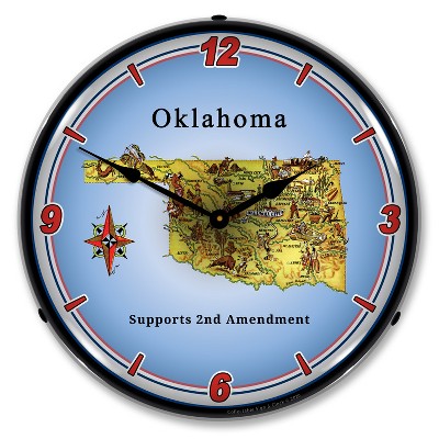 Collectable Sign & Clock | Oklahoma Supports the 2nd Amendment LED Wall Clock Retro/Vintage, Lighted