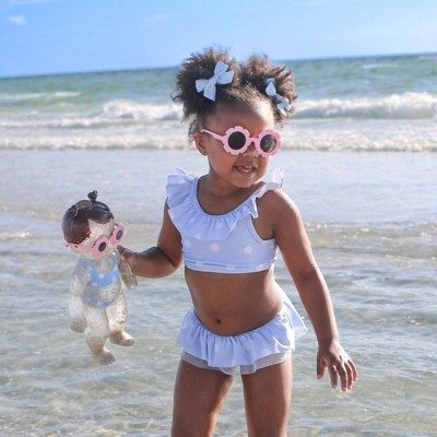 antonioellae Baby, Toddler, Big Girls & Tweens | Blue Daisy Two-Piece Bikini Set Blue/White / 2-3