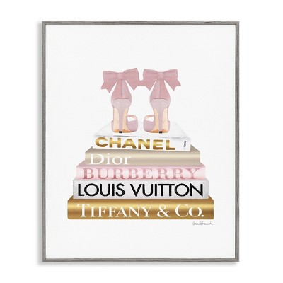 Stupell Industries Pink Gold Heels Bookstack, 24" x 30"