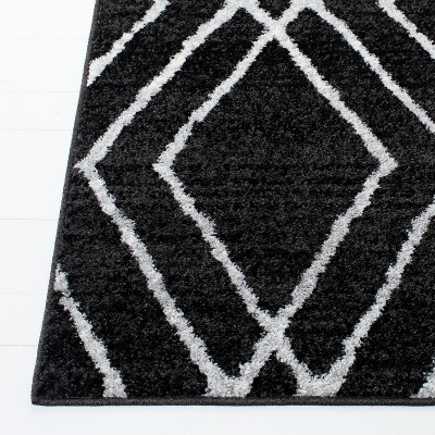 Black and Light Grey Geometric Runner Rug, 2'6" x 8', Synthetic