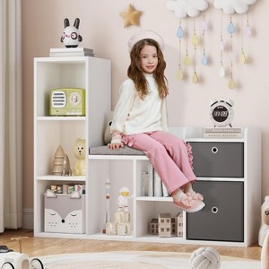 4 Tier Children's Wooden Bookcase with Drawers, 47.8 Inch Toy Storage Bookcase, Book Display Shelf, Nursery, Children's Room, Playroom, Classroom - 1 of 4
