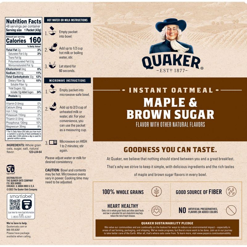 Quaker Maple &#38; Brown Sugar Instant Oatmeal - 72.8oz/48ct, 3 of 4