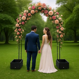 94"Tall Metal Garden Arbor with 2 Planter Boxes Weather-Resistant Arch Trellis for Climbing Plants,Decorative Wedding Archway for Lawn,Backyard,Patio - 1 of 4