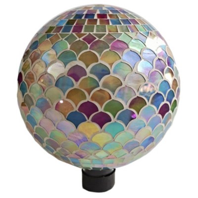 Very Cool Stuff Mosaic Glass Gazing Globe with Hanging Chain, Opal Mermaid Tile, 10in