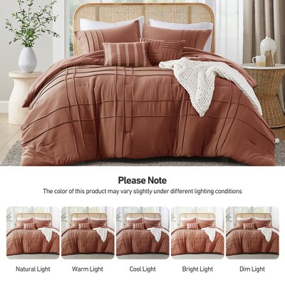 Regency Heights 5 Pcs Solid Color Pinch Pleated Comforter Sets, Premium Touch Lightweight Bedding Set with Matching Shams and Decorative Pillows, Clay, Queen — фото 5