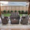Belord 43" Propane Fire Pit Table Set Patio Furniture Set with Glider Loveseat, Brown Wicker Deep Seating Patio Swivel Rocker Glider Chairs - 3 of 4