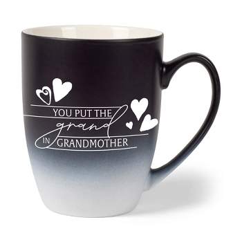 Elanze Designs You Put The Grand In Grandmother Two Toned Ombre Matte Black and White 12 ounce Ceramic Stoneware Coffee Cup Mug