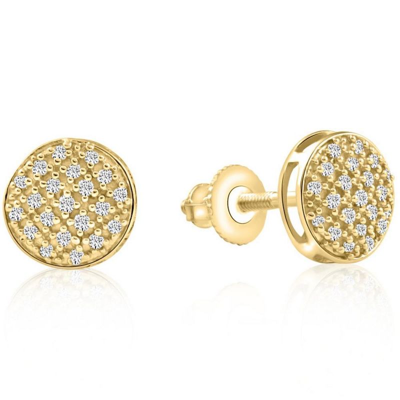 Pompeii3 Pave Diamond Round Studs Screw Back Earrings White or Yellow Gold 7mm Wide, 2 of 4