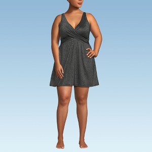 Lands' End Women's SlenderSuit V-neck Wrap Swim Dress One Piece Swimsuit Adjustable Straps - 1 of 4