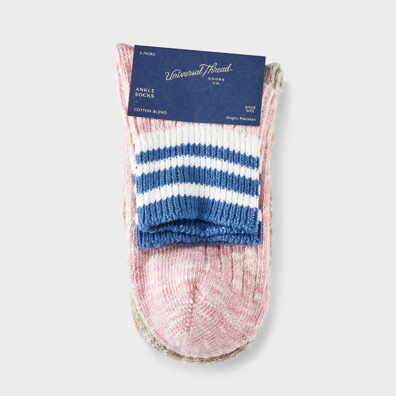 Women's Striped Varsity Marled Ankle Socks 3pk - Universal Thread™ 4-10, 3 of 5