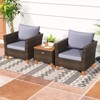 Tangkula Set of 3 Rattan Bistro Furniture Set Solid Acacia Wood Table Top Cushioned Sofa Patio - 3 of 4