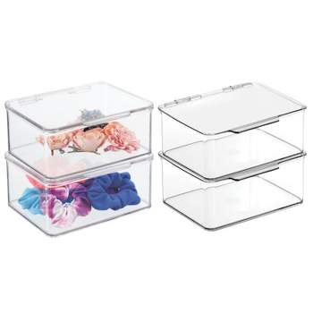 mDesign Plastic Cosmetic Vanity Storage Organizer Box, Hinge Lid, 4 Pack, Clear