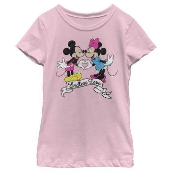 Girl's Disney Mickey And Minnie Hugging Hearts T-shirt - Light Pink - X ...